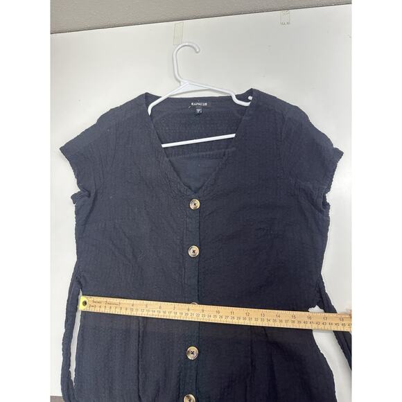 Express Womens Jumpsuit Size Large Black Short Sleeve V-Neck One Piece - Picture 10 of 15